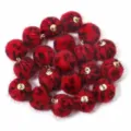 Red leopard print plush pom pom charms with gold loop for DIY jewelry making earrings necklace. - 20 Pcs/Pack / Leopard Print Pompoms - Black & Red