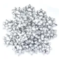Detail view of silver laser star ribbon bows, perfect for Christmas party gift decoration. - Silver