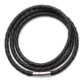 Black braided leather cord multi-wrap DIY bracelet and necklace rope for jewelry making - 4mm (Total Length Approx 59cm) / Black