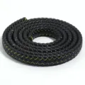 Zwarte 12mm PU lederen gevlochten platte touw voor tas riem armband DIY accessoires - 12 mm breed, 1 m totale lengte / Zwart Gele Draad