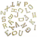 Parches bordados letras doradas chenille, apliques de alfabeto termoadhesivos DIY. - Juego de 26 / Dorado