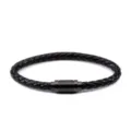 Bracciale in vera pelle intrecciata nera con elegante chiusura magnetica in acciaio inox. - Lunghezza 22cm / Diametro 6mm / Nero (Con Chiusura Magnetica Nera)