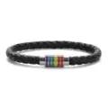 Bracciale in pelle intrecciata nera con chiusura magnetica arcobaleno per uomo e donna - Diametro 6 mm, lunghezza 21 cm / Nero con chiusura argento