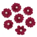 Red polyester double layered artificial pearl flower patch for DIY garment decoration - 4cm / Burgundy