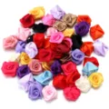 Assorted handmade ribbon roses detail shot, colorful fabric flower DIY accessories for crafts. - 2.5cm / 50 Pieces/Pack / Multicolor