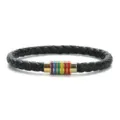 Bracciale in pelle PU intrecciata nera con chiusura magnetica arcobaleno gioiello moda - Diametro 6 mm, lunghezza 21 cm / Nero Fibbia Dorata