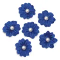 Detail shot of blue fabric flower patches with faux pearls, craft DIY clothing and accessories. - 4cm / Sapphire Blue