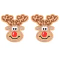 Close-up details of Christmas reindeer iron-on embroidery patch, cute holiday DIY fabric craft. - Reindeer / 2 Pieces
