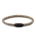 Bracciale in pelle intrecciata vintage con chiusura magnetica nera per un look elegante. - Lunghezza 22cm / Diametro 6mm / Nero+Beige (Con Chiusura Magnetica Nera)