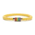 Bracciale in ecopelle PU gialla intrecciata con chiusura magnetica colorata per moda quotidiana. - Diametro 6 mm, lunghezza 21 cm / Stile Gancio Dorato Giallo