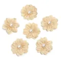 Detail shot of 4cm double layer fabric flower with pearl center for DIY hair accessories. - 4cm / Khaki