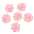 Detailed close-up of pink double-layer fabric flower DIY craft accessories with faux pearl. - 4cm / Pink