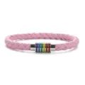 Rosa geflochtenes PU Lederarmband mit regenbogenfarbenem Magnetverschluss fur Alltag - Rosa mit stahlfarbenem Verschluss