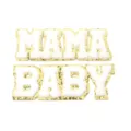 White chenille MAMA and BABY letter patches with gold glitter border for apparel decor. - MAMA and BABY Letter Set / 2 Pcs/Set / White