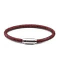 Bracciale in pelle intrecciata marrone rosso con chiusura magnetica in acciaio inox. - Lunghezza 22cm / Diametro 6mm / Argento + Rosso