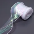 Iridescent organza ribbon with wired edge for gift wrapping, floral bouquets, and party decor. - Diameter 6cm 10 Yards/Pack 29g / Aurora White