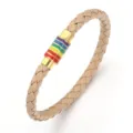 Geflochtenes PU-Lederarmband mit Regenbogen-Magnetverschluss, beige Variante für Alltag. - Beige mit goldfarbenem Verschluss