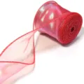Red iridescent organza ribbon detail showing sheer mesh texture and wired wavy edge. - Diameter 6cm 10 Yards/Pack 29g / Begonia Red