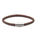 Bracciale in vera pelle intrecciata marrone con chiusura magnetica in acciaio inox per uomo - Lunghezza 22cm / Diametro 6mm / Stile colore acciaio e marrone