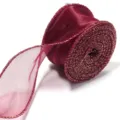 Nastro in organza bordeaux con bordo dorato per confezioni regalo, bouquet floreali e decorazioni. - 10 Iarde/Confezione (4cm di Larghezza) / Borgogna