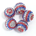 Red white and blue rhinestone resin large hole beads DIY jewelry making charms crafts - 20mm / White Red and Blue