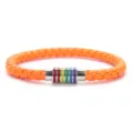 6mm geflochtenes PU-Lederarmband mit Regenbogen-Magnetverschluss, stylischer Armschmuck. - Orange Stahlverschluss
