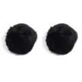 Detailed view of black fluffy mink fur pom pom charms, perfect for DIY keychains and accessories. - 6cm / 2 Pieces/Pack / Black
