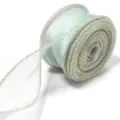 Nastro in organza verde chiaro con bordo metallico dorato per confezioni regalo e fai da te. - 10 Iarde/Confezione (4cm di Larghezza) / Verde Alga