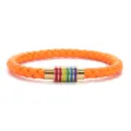 Böhmisches 6mm PU Leder Regenbogen Magnetverschluss Armband Modischer Armschmuck - Orange Goldverschluss