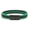 Zwart-groene gevlochten PU leren armband met zwarte magnetische roestvrijstalen sluiting - 19cm / Zwarte magneetsluiting + zwart-groen leren koord