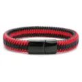 Zwart en rood gevlochten PU lederen armband met magnetische sluiting voor stijlvolle sieraden. - 19cm / Zwarte magneetsluiting + zwart-rood leren koord