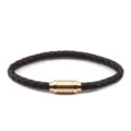 Bracciale in pelle intrecciata marrone con chiusura magnetica dorata gioiello uomo - Lunghezza 22cm / Diametro 6mm / Caffè Scuro (Con Chiusura Magnetica Oro)