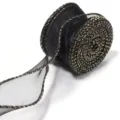 Cinta de organza negra con borde de alambre dorado para envolver ramos de flores y manualidades. - 10 Yardas/Paquete (4cm de Ancho) / Negro