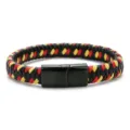 Gevlochten PU lederen armband met een stijlvolle zwarte magnetische sluiting accessoire - 19cm / Zwarte magneetsluiting + zwart-rood-geel leren koord
