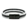 Zwart-wit gevlochten PU lederen koppelarmband met gepolijste magnetische roestvrijstalen sluiting. - Zwarte magneetsluiting + zwart-wit leren koord