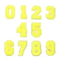Toppe ricamate con numeri in ciniglia gialla e bordo glitterato dorato per accessori fai da te. - Numeri 0-9 / Confezione da 10 / Giallo / 8cm