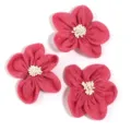 Handmade pink burlap five petal flowers with white stamens for DIY hair clips clothing accessories - With Stamen Style / 3 Pieces/Pack (Approx 7cm) / Rose Red