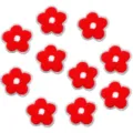 Toppe di fiori ricamate in ciniglia rossa con bordo glitterato argento per fai da te. - Confezione da 10 / Fiore Rosso / 6cm