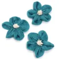 Teal imitation burlap five-petal flowers with white stamen, handmade DIY craft supply. - With Stamen Style / 3 Pieces/Pack (Approx 7cm) / Dark Blue