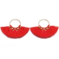 Rote Quaste Metallring DIY Anhänger Rote Quaste Ohrringe Zubehör Charm Bastelbedarf - Runde Fächerform (F7797/F7796/F7795) / Höhe ca. 29 mm / Rot