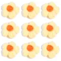 Handmade milk cotton crochet flower DIY apparel bags accessories craft supplies cute decor. - 10 Pieces / Yellow Petals (Orange Stamen)