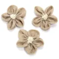 Handmade burlap five-petal flowers DIY accessories for clothing hats and bags crafts - With Stamen Style / 3 Pieces/Pack (Approx 7cm) / Light Coffee