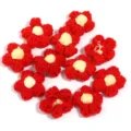Handmade red crochet wool flowers with yellow center DIY craft accessories clothing decor. - 10 Pieces/Pack / Red Petals (Yellow Stamen)