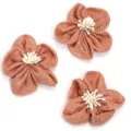 Handmade imitation linen fabric five-petal flower DIY accessories for hair clips and clothing decor. - With Stamen Style / 3 Pieces/Pack (Approx 7cm) / Orange