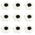 Handmade crochet yarn flowers for DIY craft, clothing, bags, and hair accessories. - 10 Pieces/Pack / White Petals (Black Stamen)
