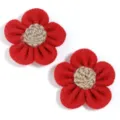 Handmade red burlap five-petal flowers with beige stamen for DIY craft accessories. - Jute Style / 2 Pieces (Approx 7.5cm) / Red