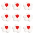 Handmade crochet white wool flowers with red centers, DIY accessories for clothing and bags. - 10 Pieces/Pack / White Petals (Red Stamens)