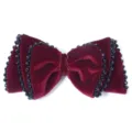 Fiocco per capelli in velluto bordeaux con bordo di perline nere, accessorio elegante fai da te. - 7x14cm / Bordo di cristallo rosso vino
