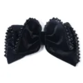 Elegante molletta per capelli con fiocco in velluto nero e perle di cristallo DIY. - 7x14cm / Bordo di cristallo nero