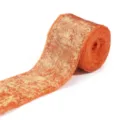 Orange gold flocked raw edge ribbon roll for wedding bouquet gift box wrapping and decor - 4cm Wide 23g/Pack / Orange